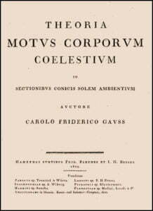 ১৮০৯ সালে প্রকাশ করা Theoria Motvs Corporvm Coelestivm. জ্যোতির্বিজ্ঞানের বই। 